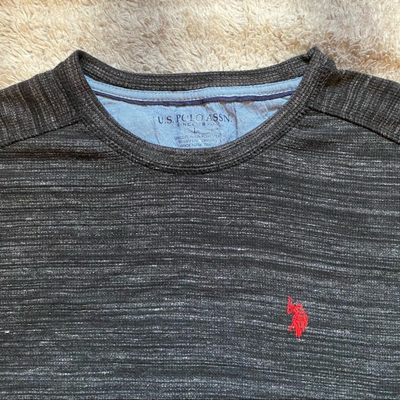 U.S. Polo Assn Long Sleeve Thermal Shirt Mens Large Grey & Black Red Horse - Picture 4 of 5